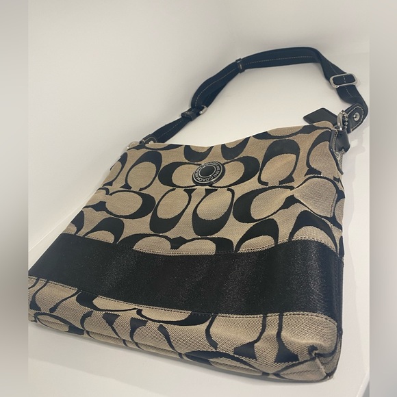 Coach Black and Taupe Signature Crossbody Purse - Picture 3 of 10